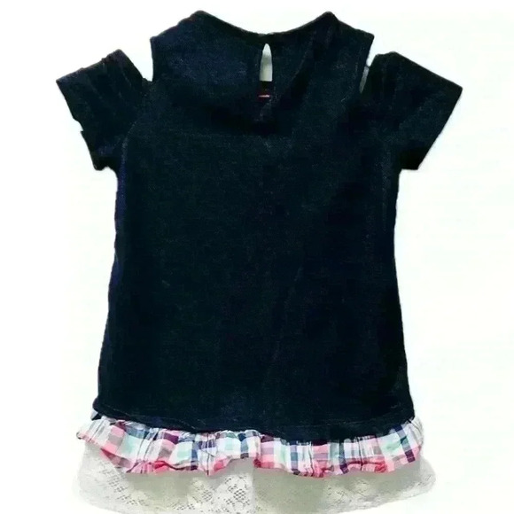 Emily Rose Cut Out Shoulder Girls Sz 5 Denim Flower Lace Trim - Picture 2 of 12